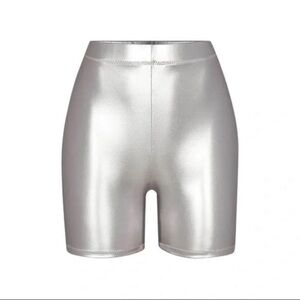 Skims C3 Metallic Swim Mid Waist Shorts Nickel XXS